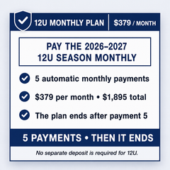 12U Club Baseball monthly plan — 5 payments of $379