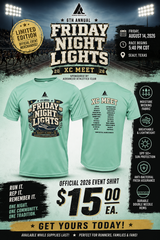6th Annual Friday Night Lights XC Meet, Friday August 14 2026 in Sealy, Texas — official $15 event shirt