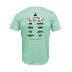 Friday Night Lights XC 2026 event shirt, back print with the participating school teams