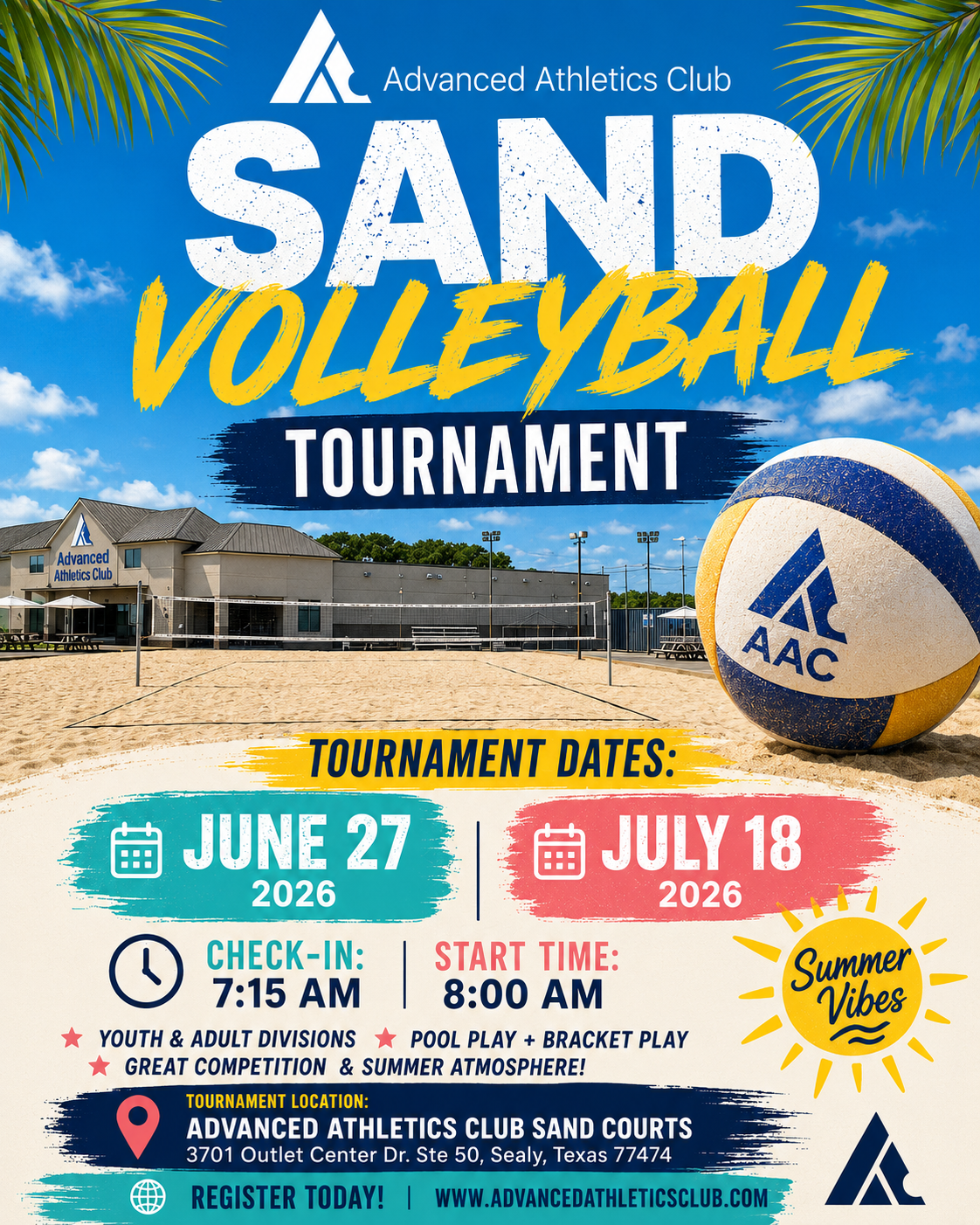 Sand Volleyball Tournament — June 27 & July 18, 2026