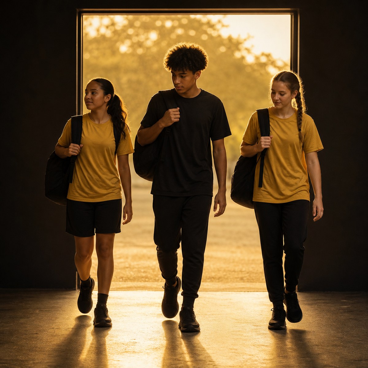 Student athletes arriving at AAC after school with their backpacks