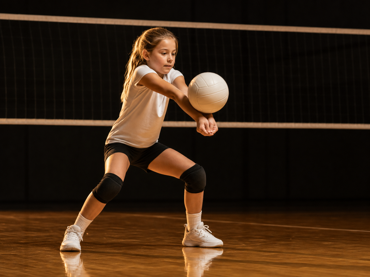 Youth volleyball player passing a ball