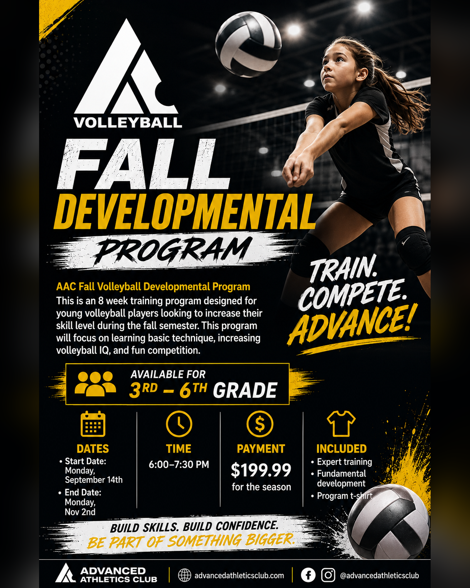 Fall Volleyball Developmental Program — Mondays, September 14 to November 2, grades 3 through 6