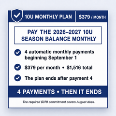 10U Club Baseball monthly plan — 4 payments of $379