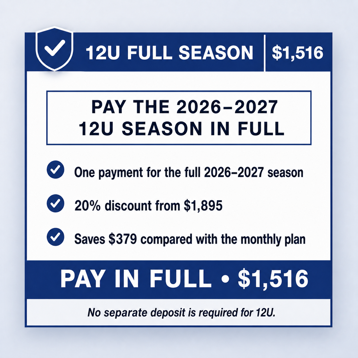 12U Club Baseball paid in full — $1516.00