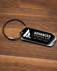 Custom keychain detail - black stainless steel wire cable and twist barrel screw clasp